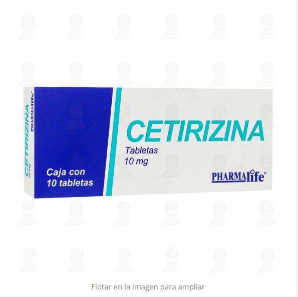 Farmacias Guadalajara: Cetirizina 10 mg, 10 Tabletas Pharmalife. 

