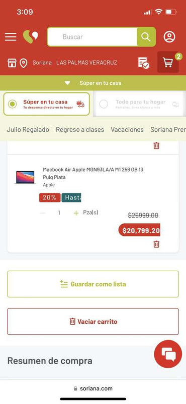 Soriana: MacBook Air M1 256GB (Banorte)