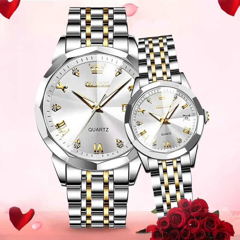 Olevs Stainless Steel fashionable Couple watches Silver