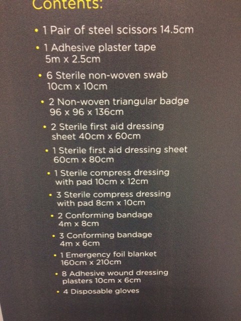 Safety kit contents.