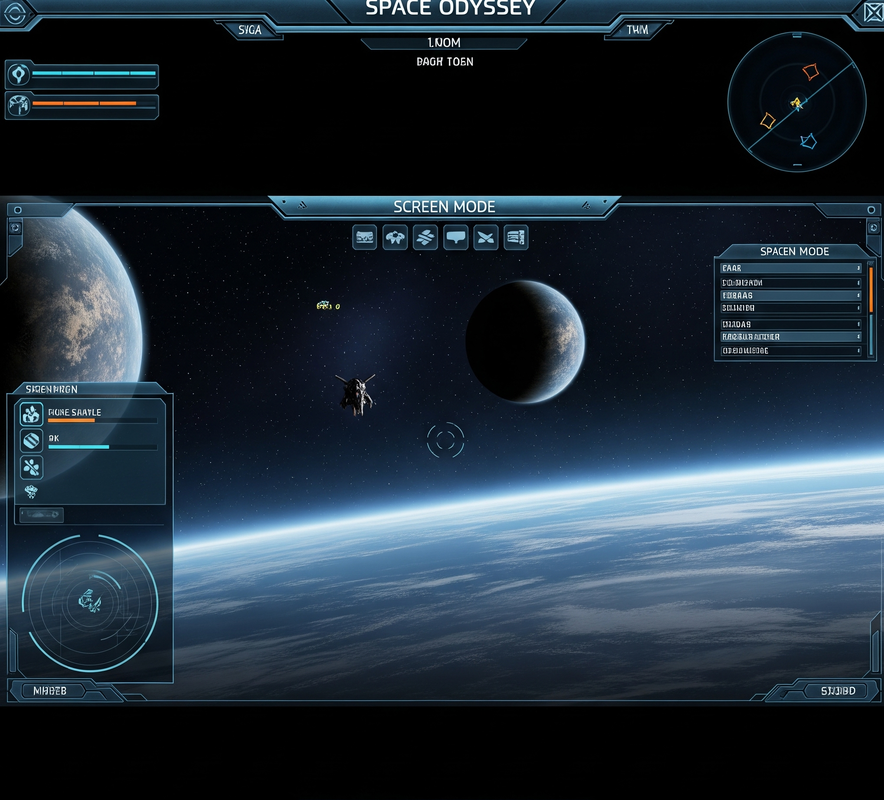 Spaceship orbiting a ringed planet