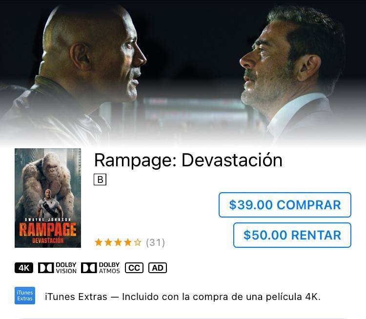 iTunes: Rampage (4k, Dolby Vision, Dolby Atmos) Y otras Películas 
