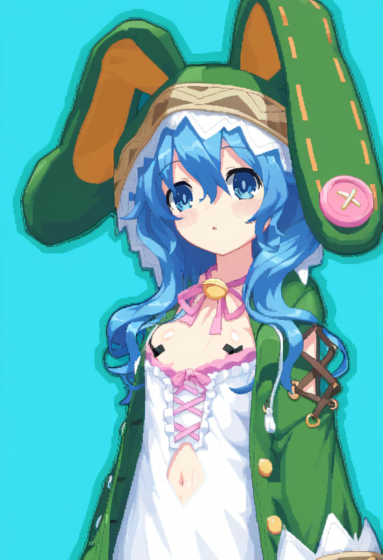 1girl, yoshino (date a live), blue hair, blue eye, Green Coat, animal hood down, s-1549682606
