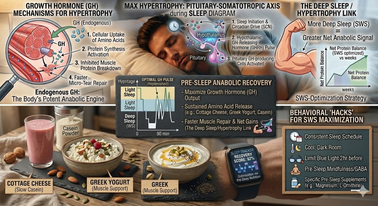 Cottage cheese, Greek yogurt, and casein powder for pre-sleep protein as best natural sleep hacks for maximum hypertrophy