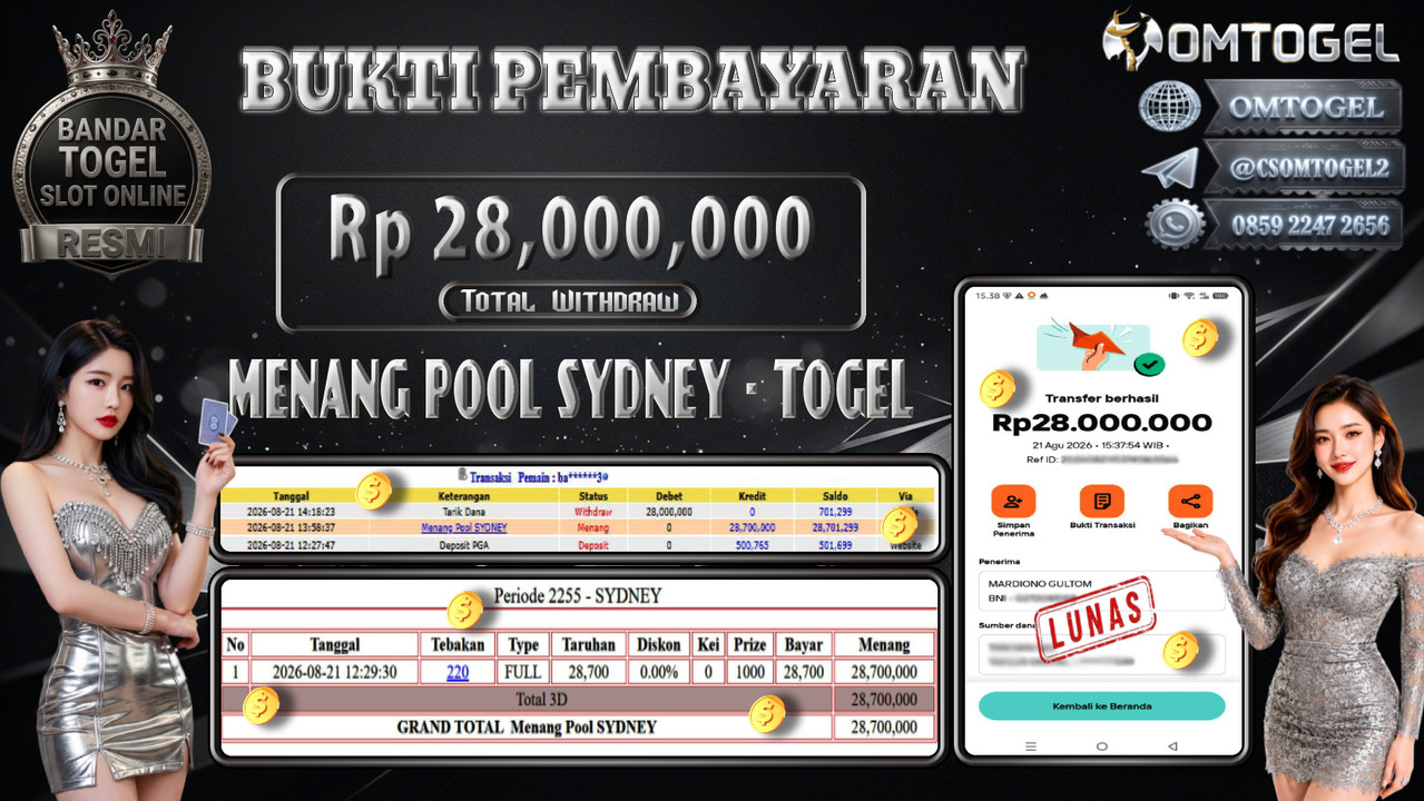 OMTOGEL JACKPOT MENANG POOL SYDNEY Rp,28,000,000,- DIBAYAR LUNAS