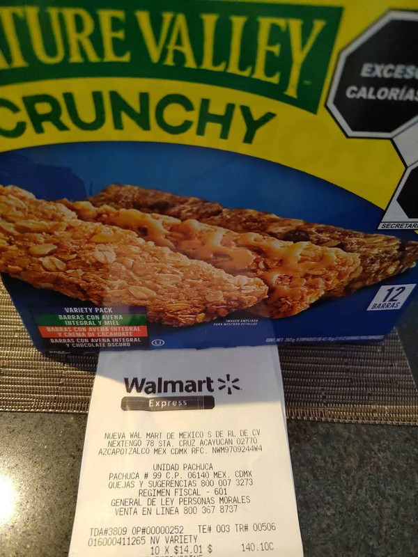 12 Barras Nature Valley Crunchy a 14.01 - Walmart express Suc. Pachuca CDMX 
