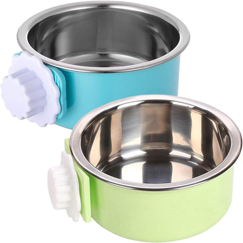 kathson Removable Stainless Steel Hanging Kennel Water Bowl 2PCS