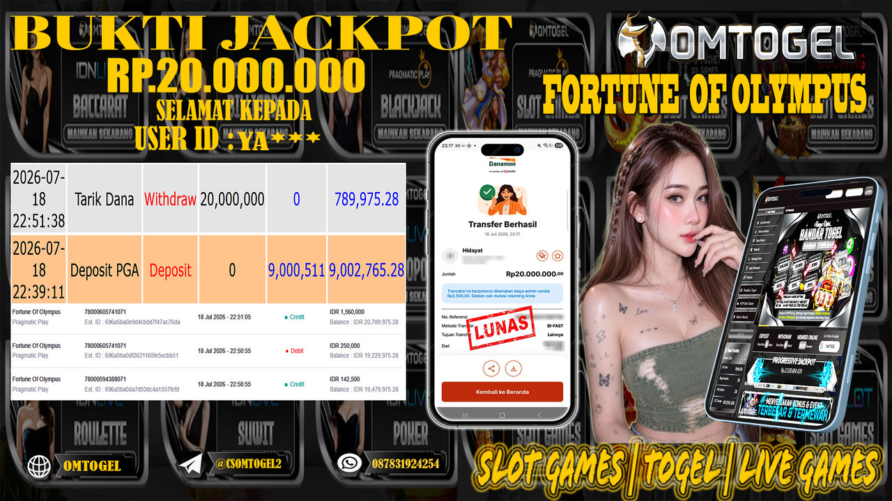 OMTOGEL JACKPOT PRAGMATICPLAY FORTUNE OF OLYMPUS  Rp.20,000,000,- DIBAYAR LUNAS