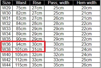 levi jean measurements