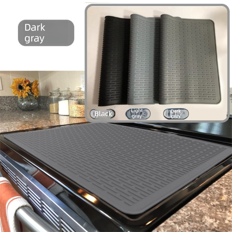 Silicone Stove Top Cover 71x50x0.2cm Heat Resistant Electric Cooktop Protector Mat for Kitchen Benchtop and Laundry Dark gray