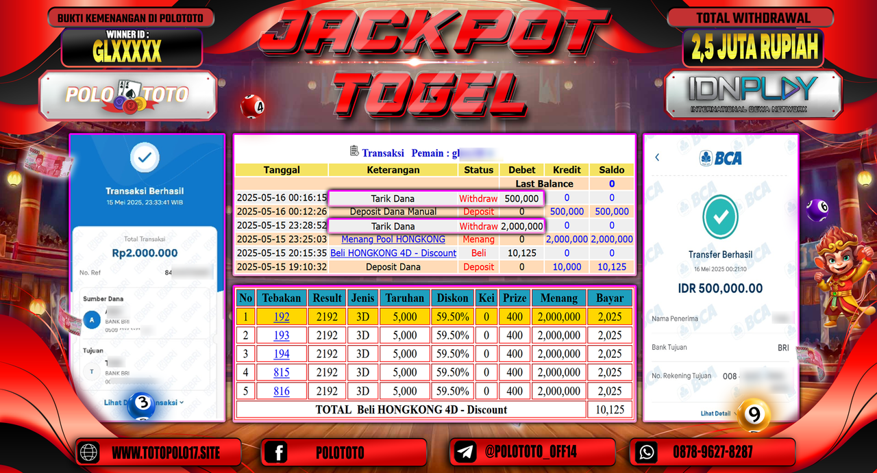 POLOTOTO JACKPOT TOGEL HONGKONG LOTTO Rp.2.500.000,-