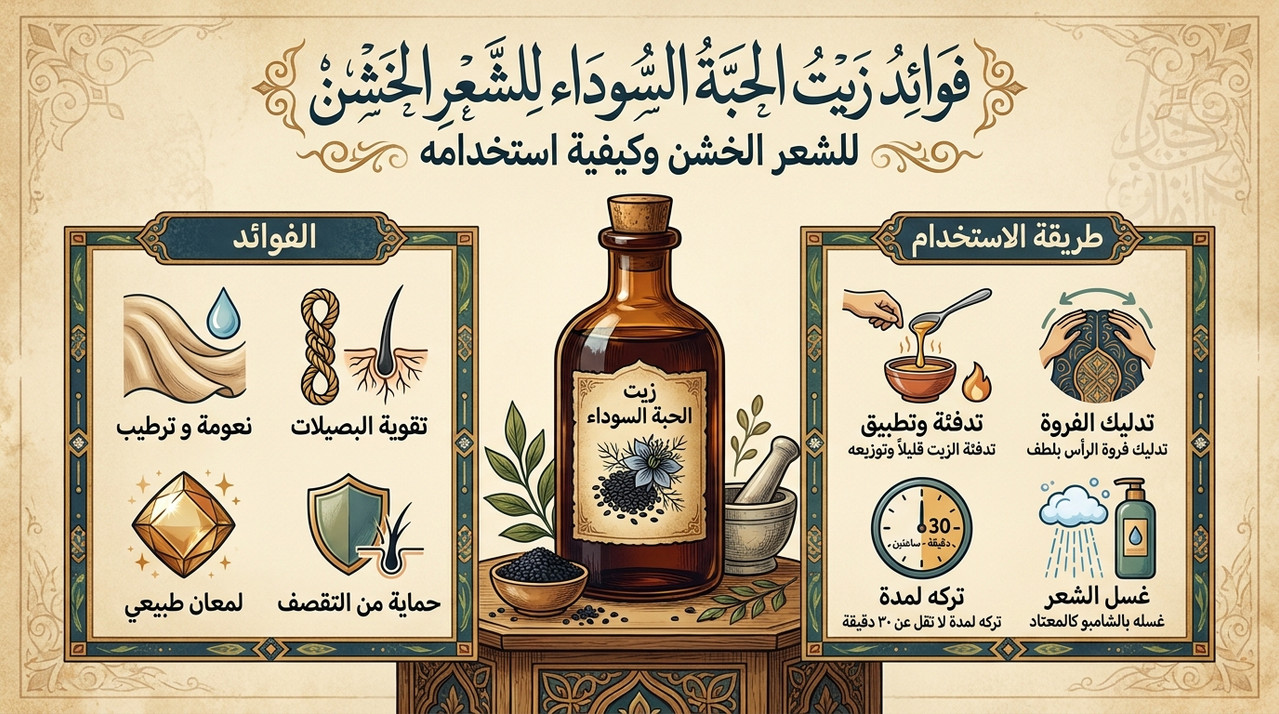 فوائد زيت حبة البركة للشعر الخشن وطريقة استخدامه الصحيحة