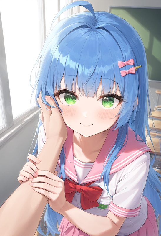 1girl, pov, close-up, younger, healthyman, bishoujo, blue hair, very long hair,  s-512349704