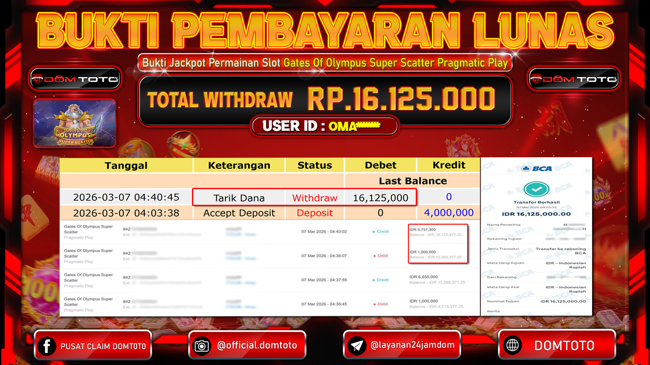 JACKPOT SLOT Gates Of Olympus Super Scatter Pragmatic Play 07 MARET 2026