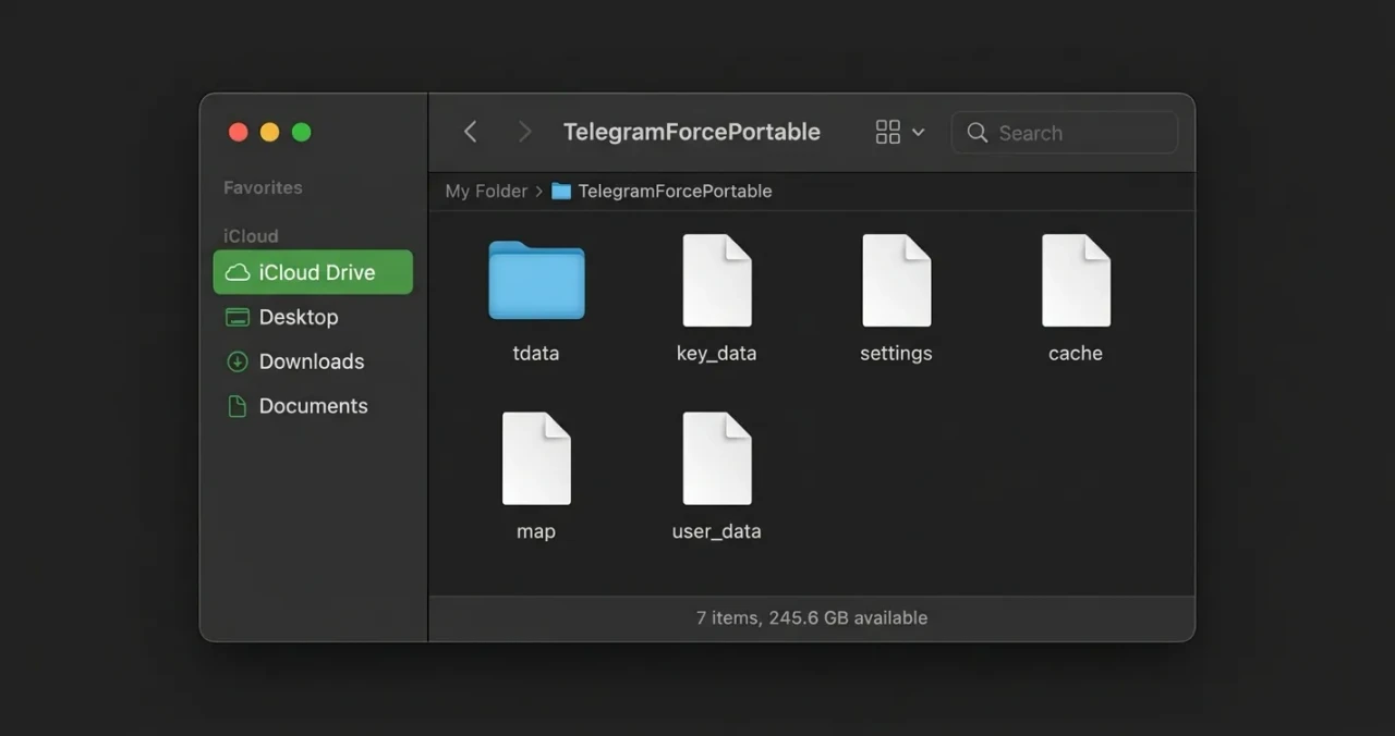 Содержимое папки TelegramForcePortable с вложенной папкой tdata