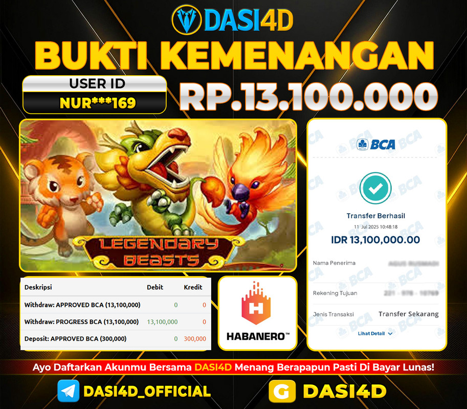 BUKTI KEMENANGAN 11 JULI 2025 DI LEGENDARY BEASTS RP  13.100.000