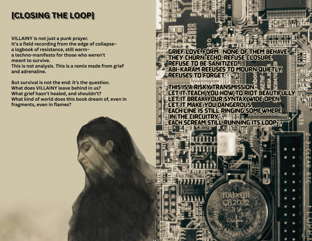 The fifth and sixth page of a zine titled 'Villainy // System Malfunction - Survival Strategy'.