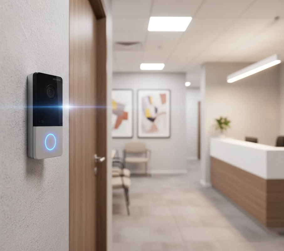 Pessoa atendendo o Vídeo Porteiro Hikvision pelo aplicativo Hik-Connect