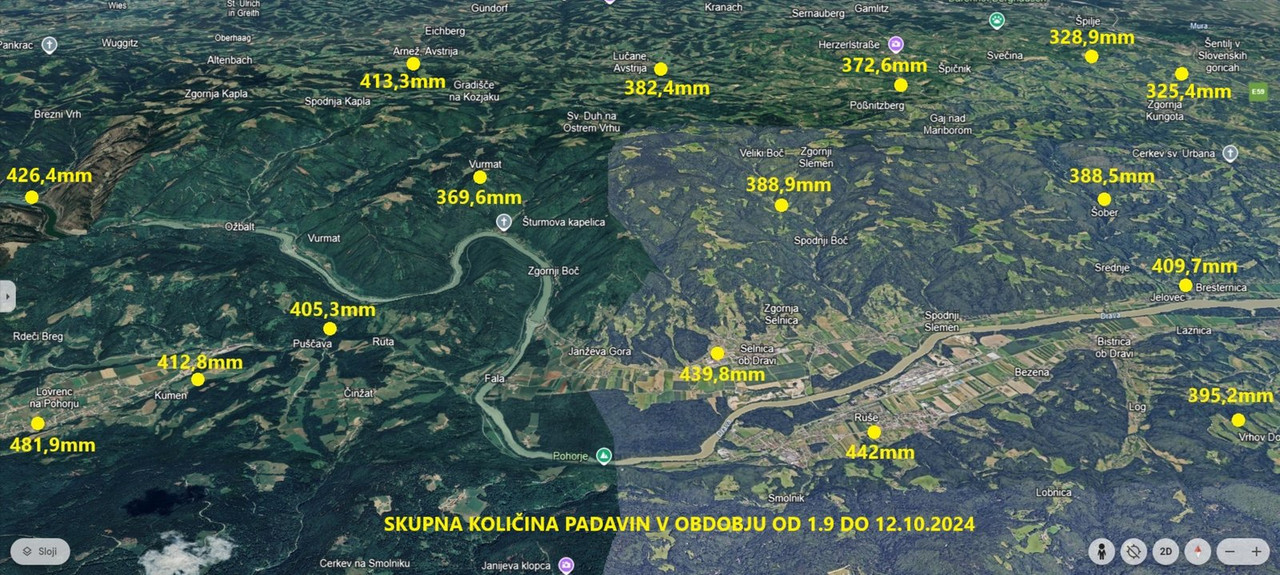 Skupna količina padavin od 1.9-12.10.2024