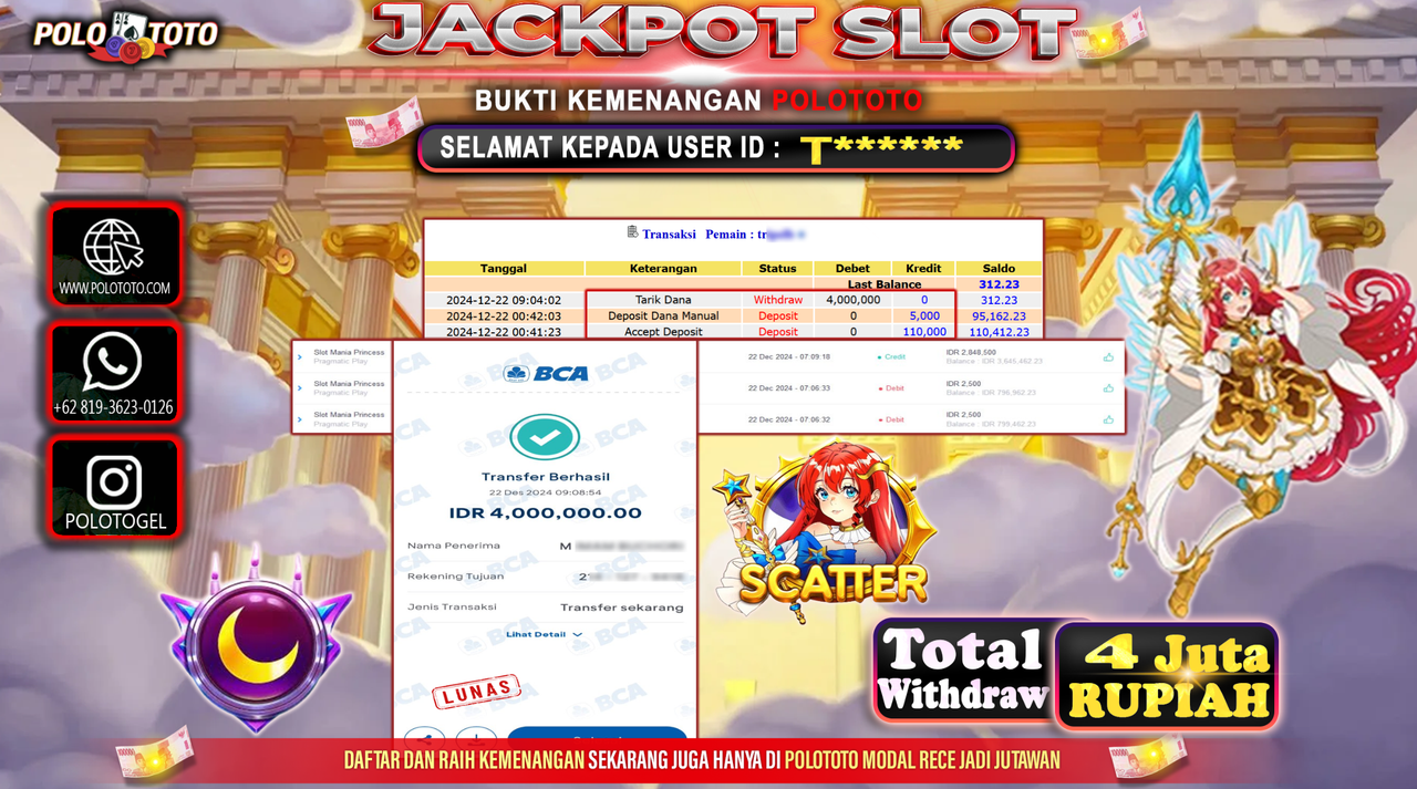 POLOTOTO JACKPOT SLOT MANIA PRINCESS Rp.4,000.000,-