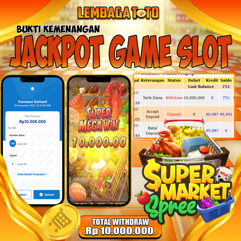 BUKTI JACKPOT 17 NOVEMBER LEMBAGATOTO SUPER MARKET SPREE  Rp.10.000.000,- LUNAS