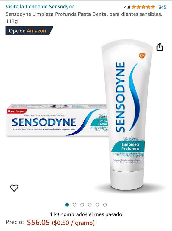 Amazon México: Sensodyne Limpieza Profunda Pasta Dental para dientes sensibles, 113g 
