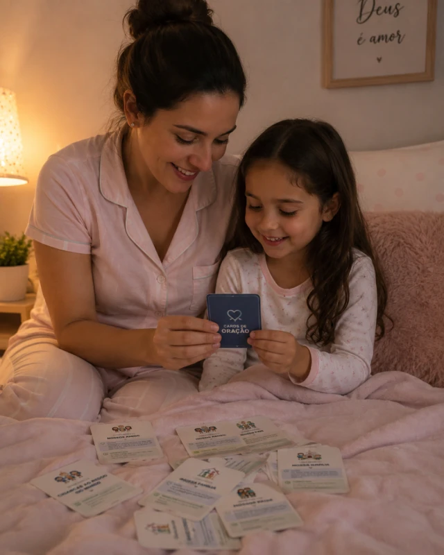 Criança escolhendo um card de oração