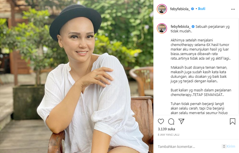 Feby Febiola bersyukur tak ada lagi sel kanker dalam tubuhnya 