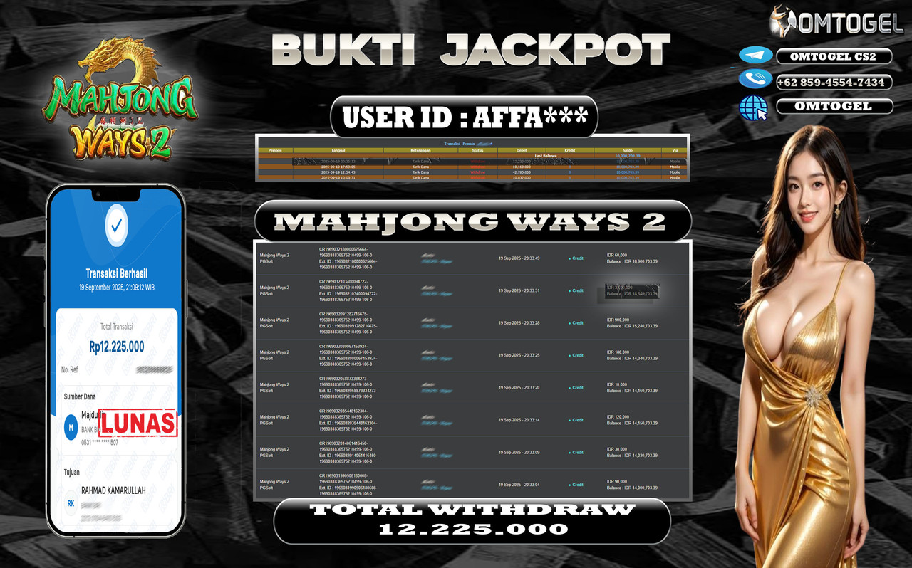 OMTOGEL JACKPOT PGSOFT MAHJONG WAYS 2 12 JUTA DI BAYAR LUNAS ,-