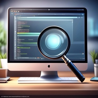 
Computer screen with a magnifying glass placed in front, symbolizing search or investigation.