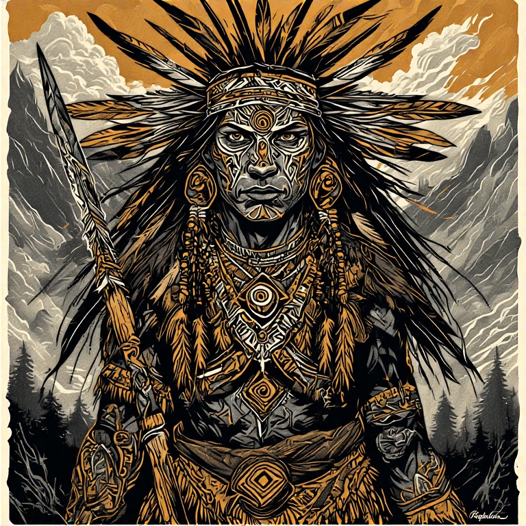 A-tribal-warrior-in-woodcut-st-57