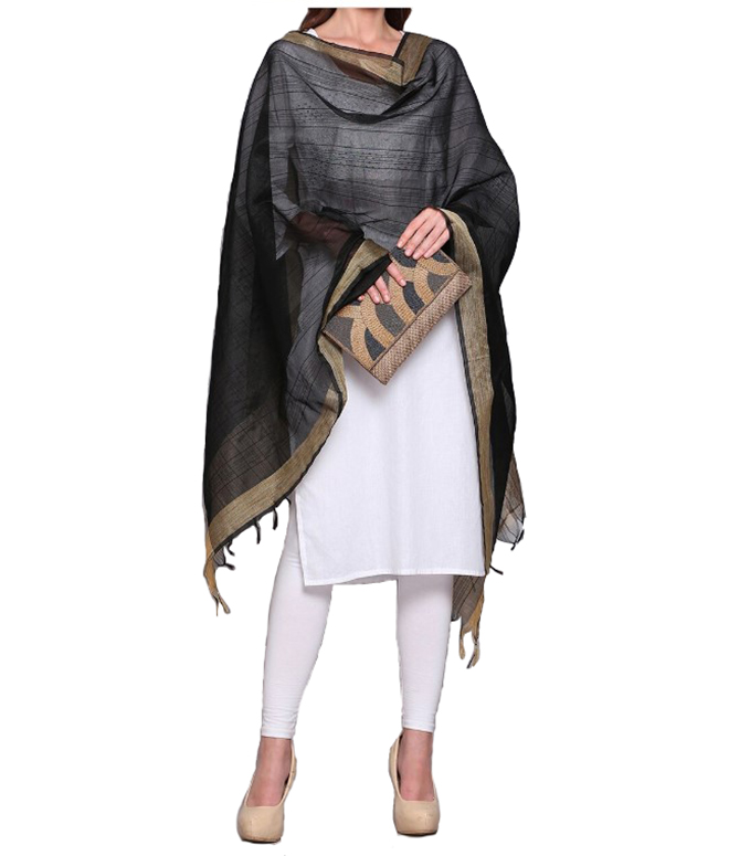 Chanderi Dupatta Gold Toned Striped with Zari Veil Stole Neck Scarf For Women's - Picture 18 of 46