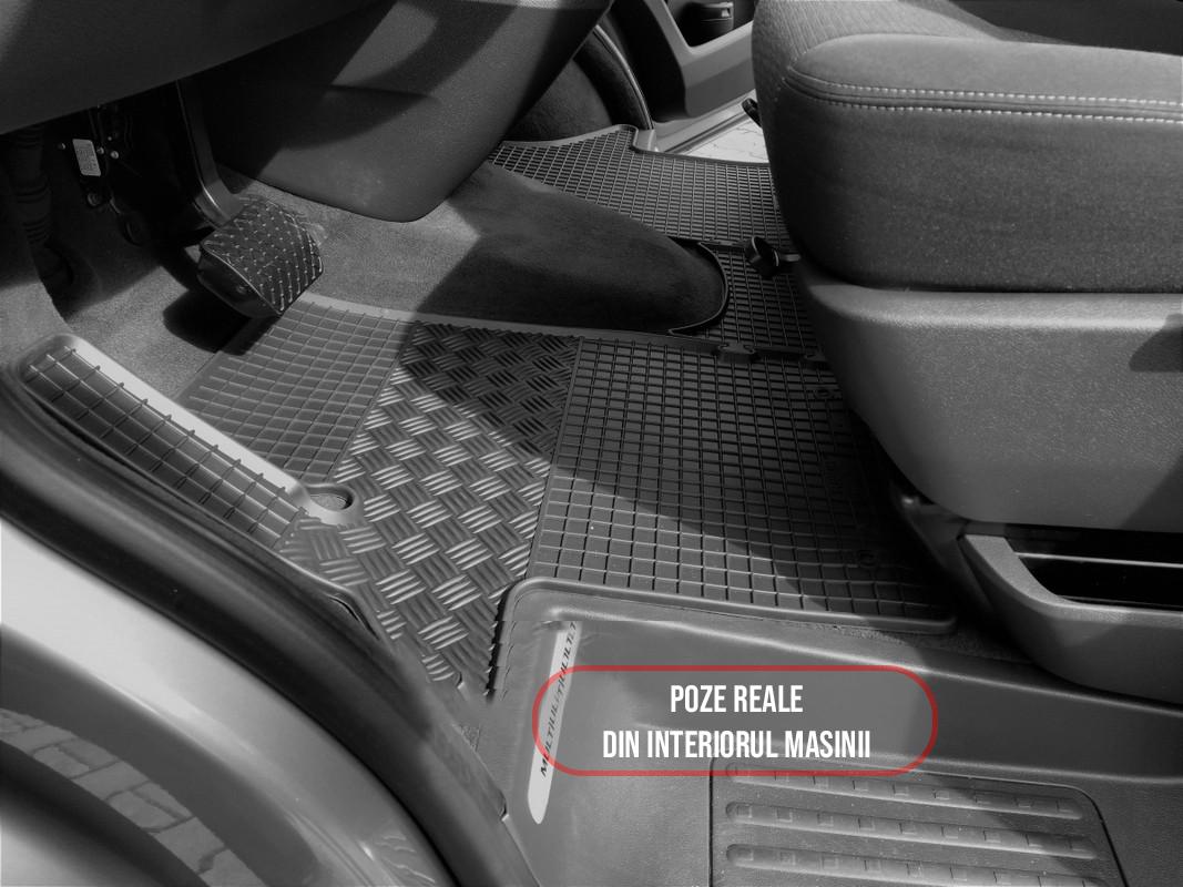 Set 4 covorase Volkswagen T 6 Transporter/Caravelle/Multivan 2 Locuri 2015- + Tunel2019, din cauciuc 100%, compatibile cu autoturismul Volkswagen T