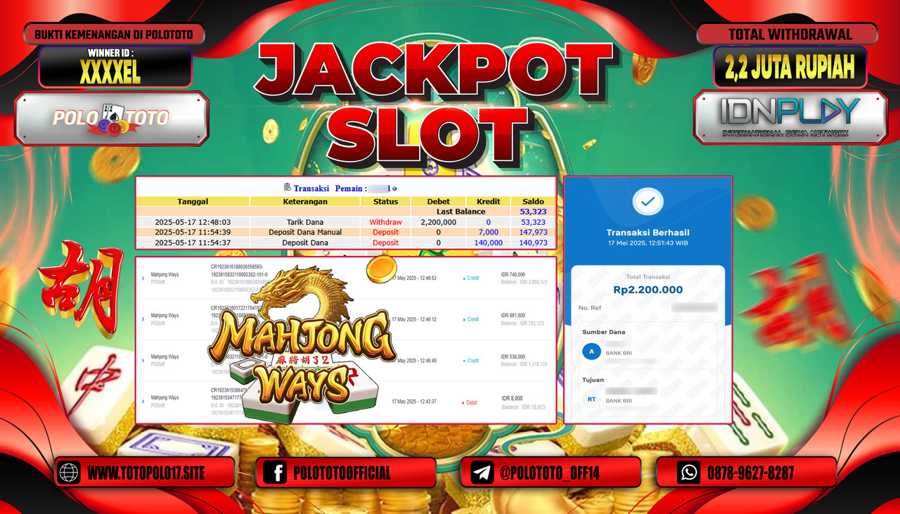 POLOTOTO JACKPOT SLOT MAHJONG WAYS Rp.2.200.000,-