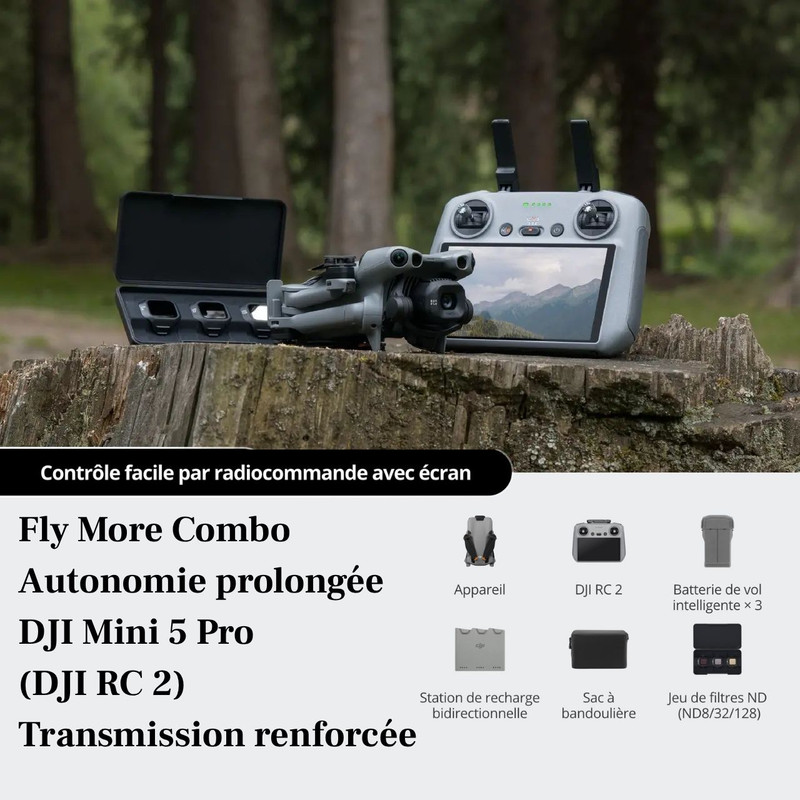 Fly More Combo DJI Mini 5 Pro (DJI RC 2) Batterie à longue autonomie / transmission amélorer