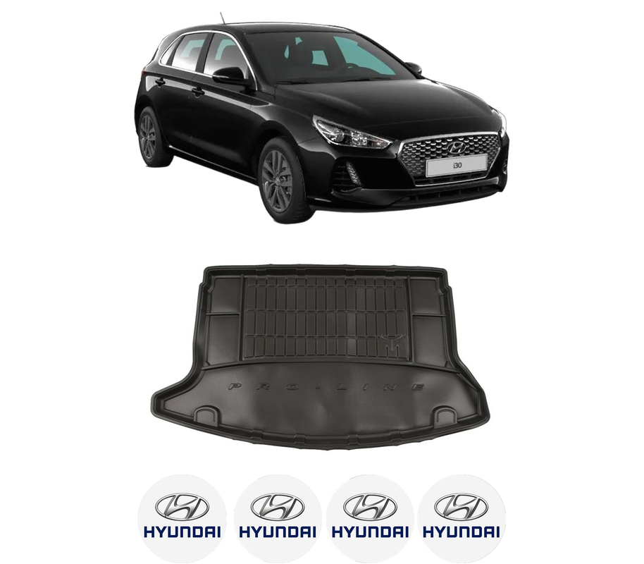 Tavita Portbagaj HYUNDAI i30 (PDE, PD, PDEN) din 2016-2020, Protectie Portbagaj Auto, 4x Stickere auto cu HYUNDAI