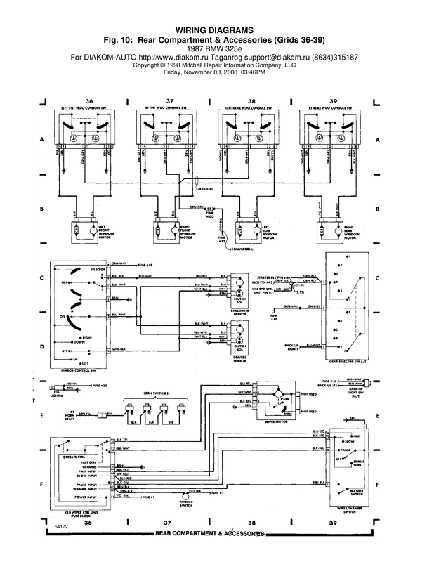 BMW 325e 1987 Wiring Diagrams # 10 -Rear Compartment and Accessories  grids 36- 39
