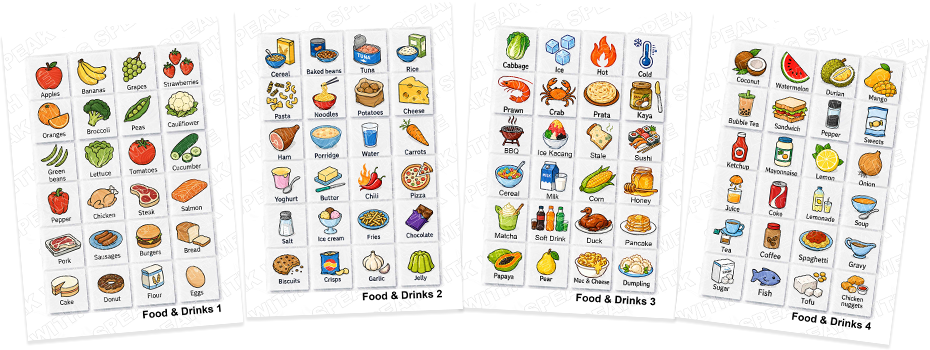Food and Drinks card set pages