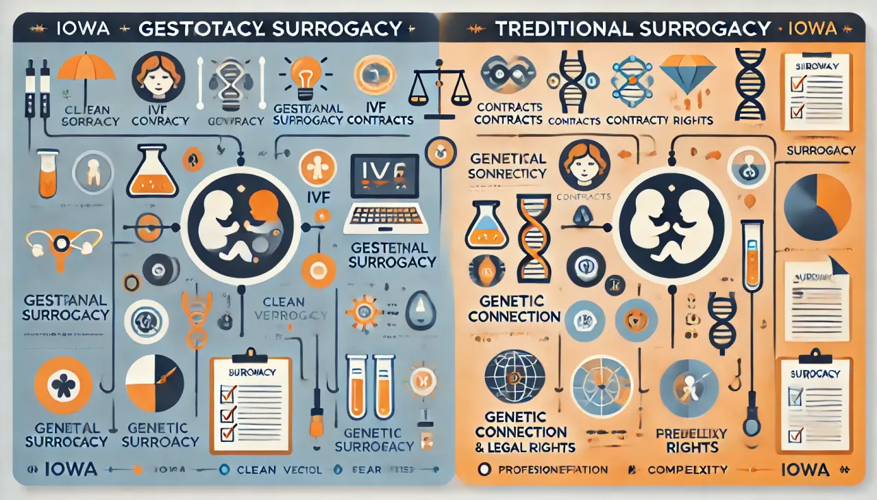 Surrogacy laws in Iowa comparing gestational surrogacy and traditional surrogacy.
