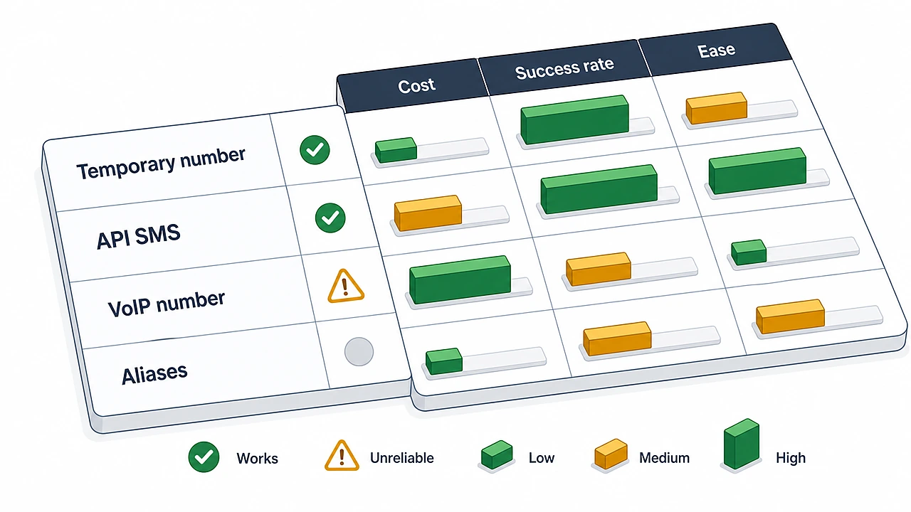 Comparison of Gmail verification methods by cost success rate and ease of use