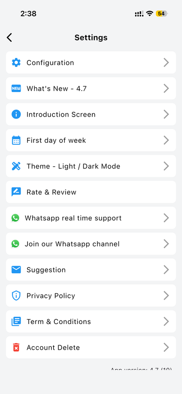 Complete Settings Menu