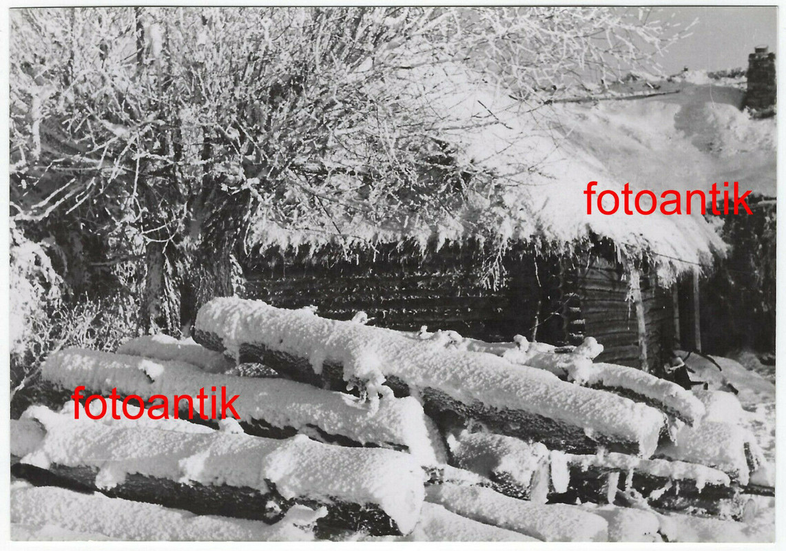 Foto 2WK Ostfront russisches Bauern Haus im Winter tolles Foto Kolchose Top