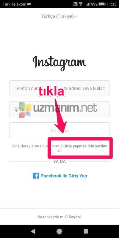 instagram giriş yapmak için yardım al