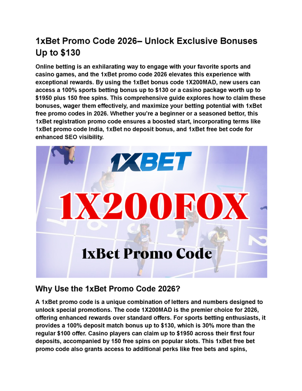 1XBET Free Bet Promo Code - Bonus 100% up to €130