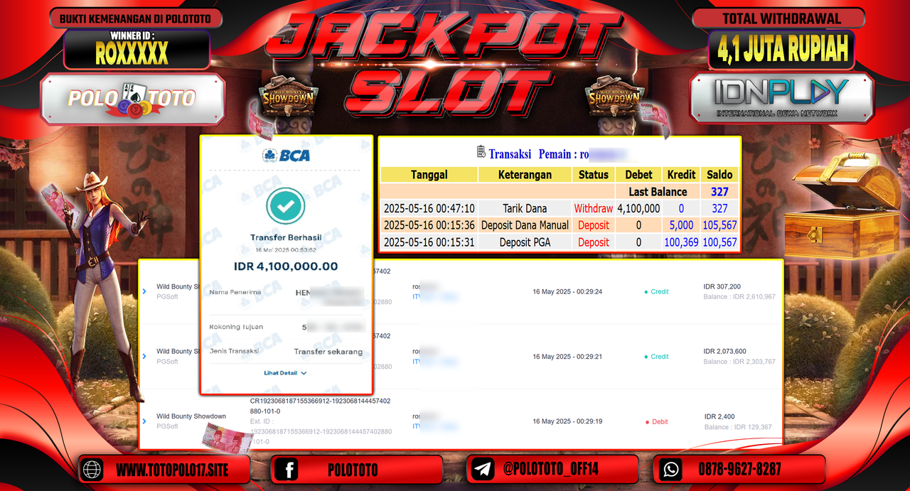 POLOTOTO JACKPOT SLOT WILD BOUNTY SHOWDOWN Rp.4.100.000,-
