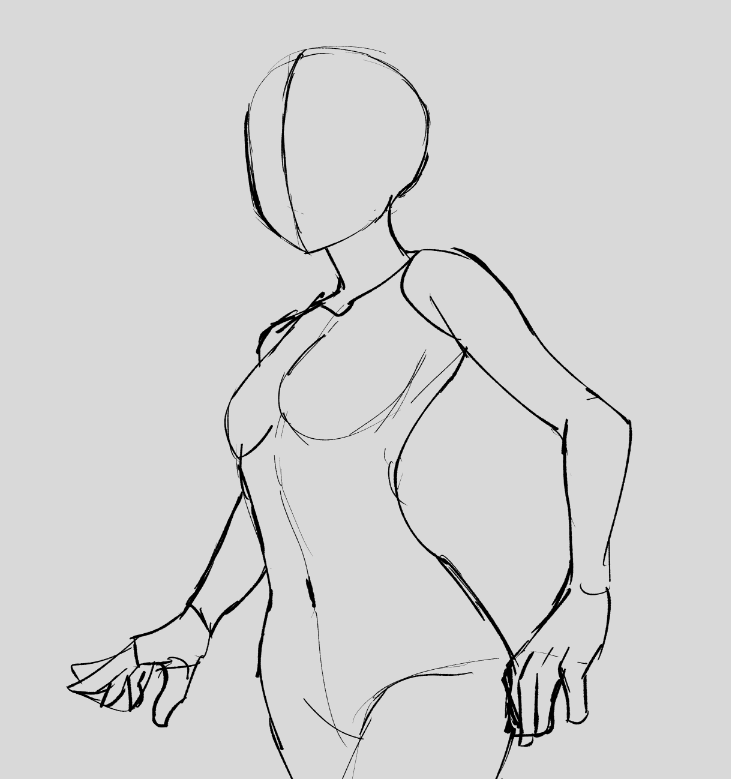 sketch of a moving female body, 3/4ths view