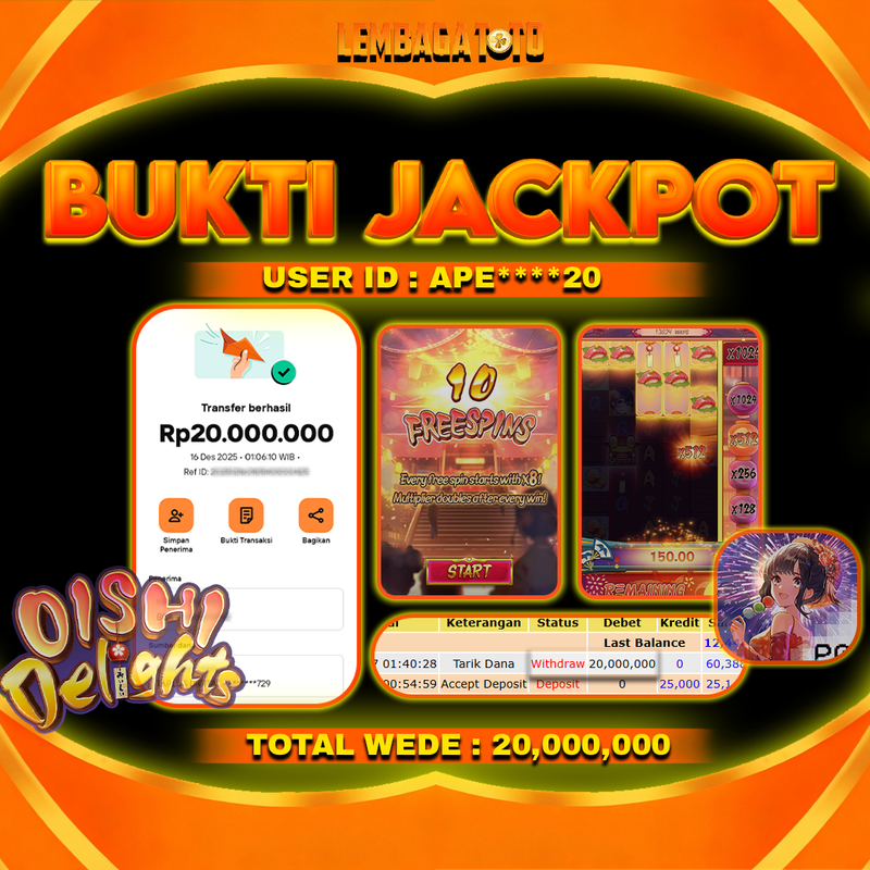 BUKTI JACKPOT 17 DECEMBER LEMBAGATOTO OISHI DELIGHTS Rp20,000,000,- LUNAS