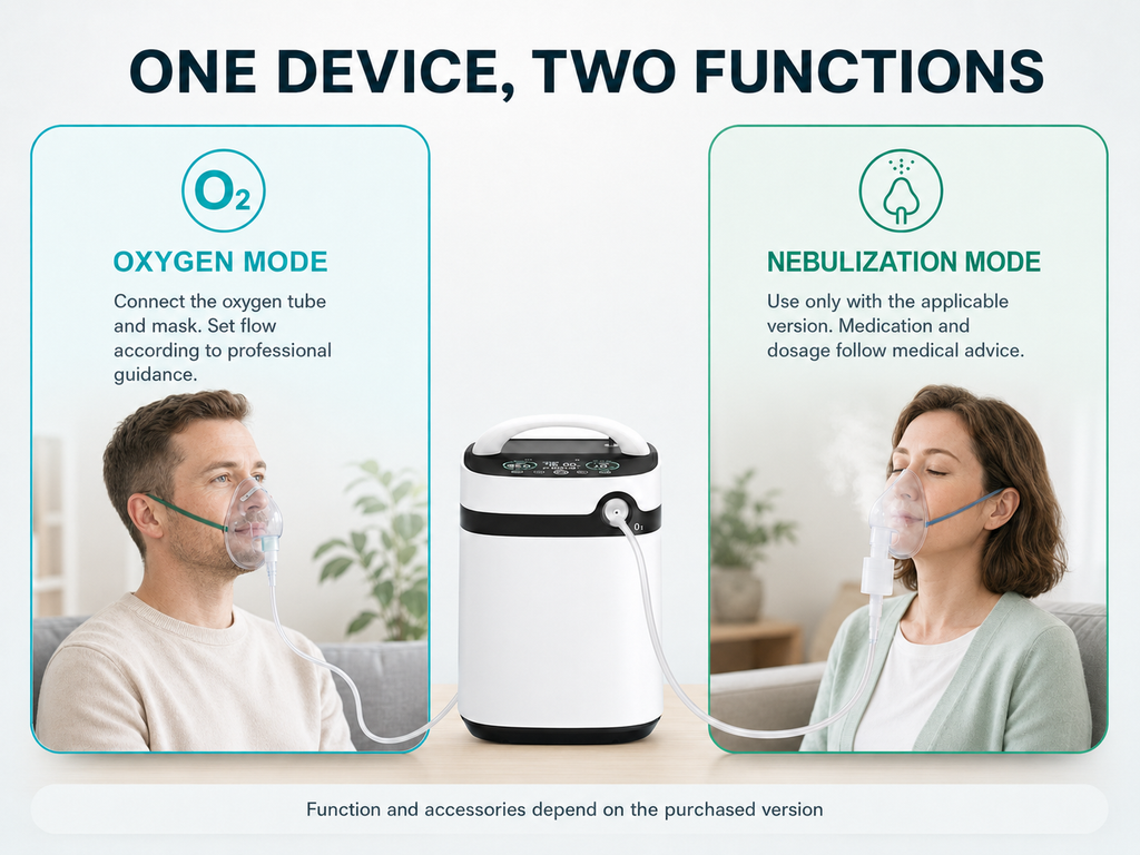 Concentrator de oxigen portabil Excitat cu functie de oxigen si nebulizare