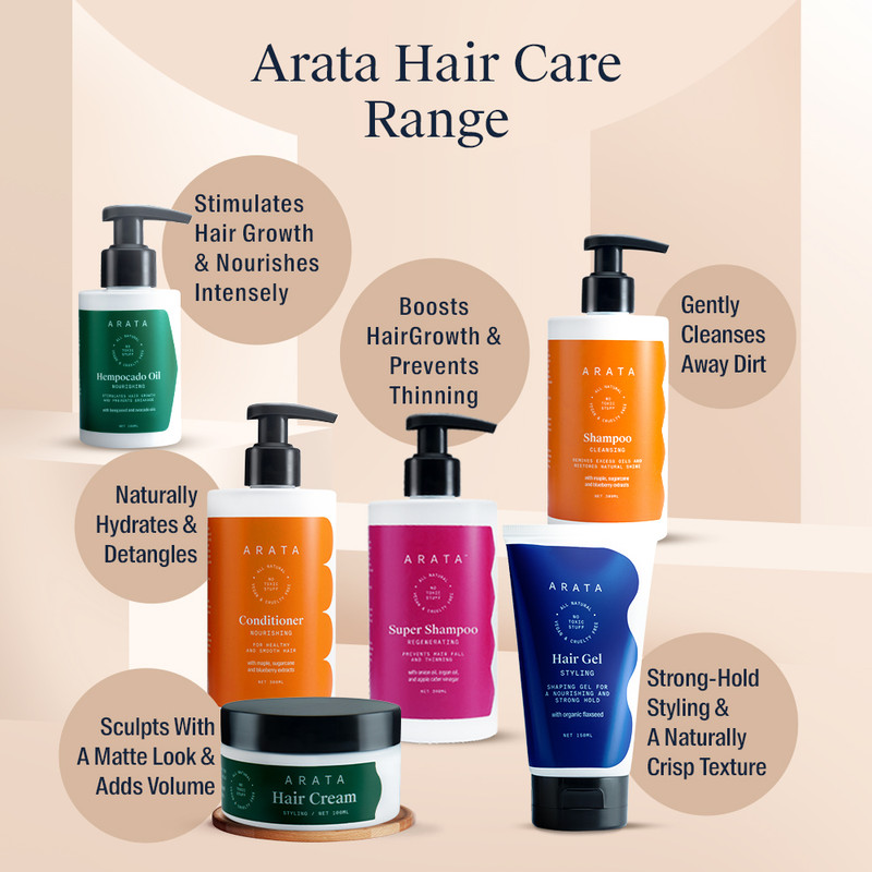 Arata Intensive Hair Fall Control Kit With 5 in 1 Anti-Hairfall Super Shampoo (300ml), Conditioner (300Ml) & Hempocado Hair Oil (100Ml)