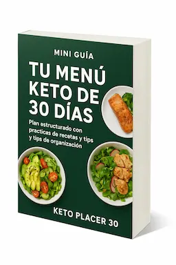 Mockup of the 'Tu menú keto de 30 días' mini guide.